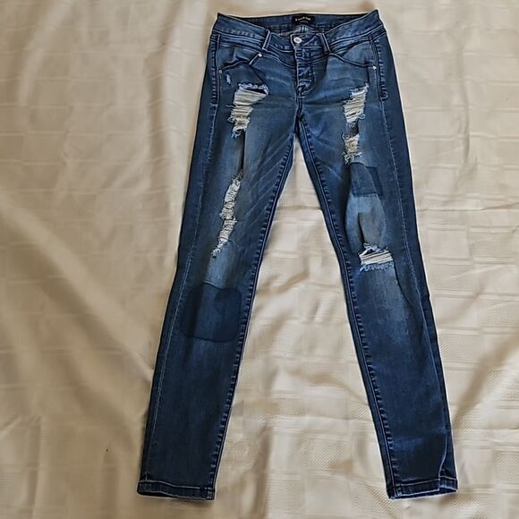 Bebe Women's Distressed Denim Jean 27 Light Blue Washed - Picture 12 of 16